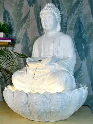 Mayii White Buddha Water Fountain – Elegant Buddha Sitting Waterfall for Tranquil Home Decor & Gifts - MAYII - Mayii