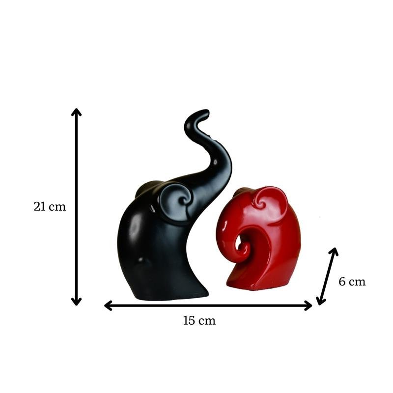 MAYII modern elephant decor set tabletop figurines in black and red with size dimensions