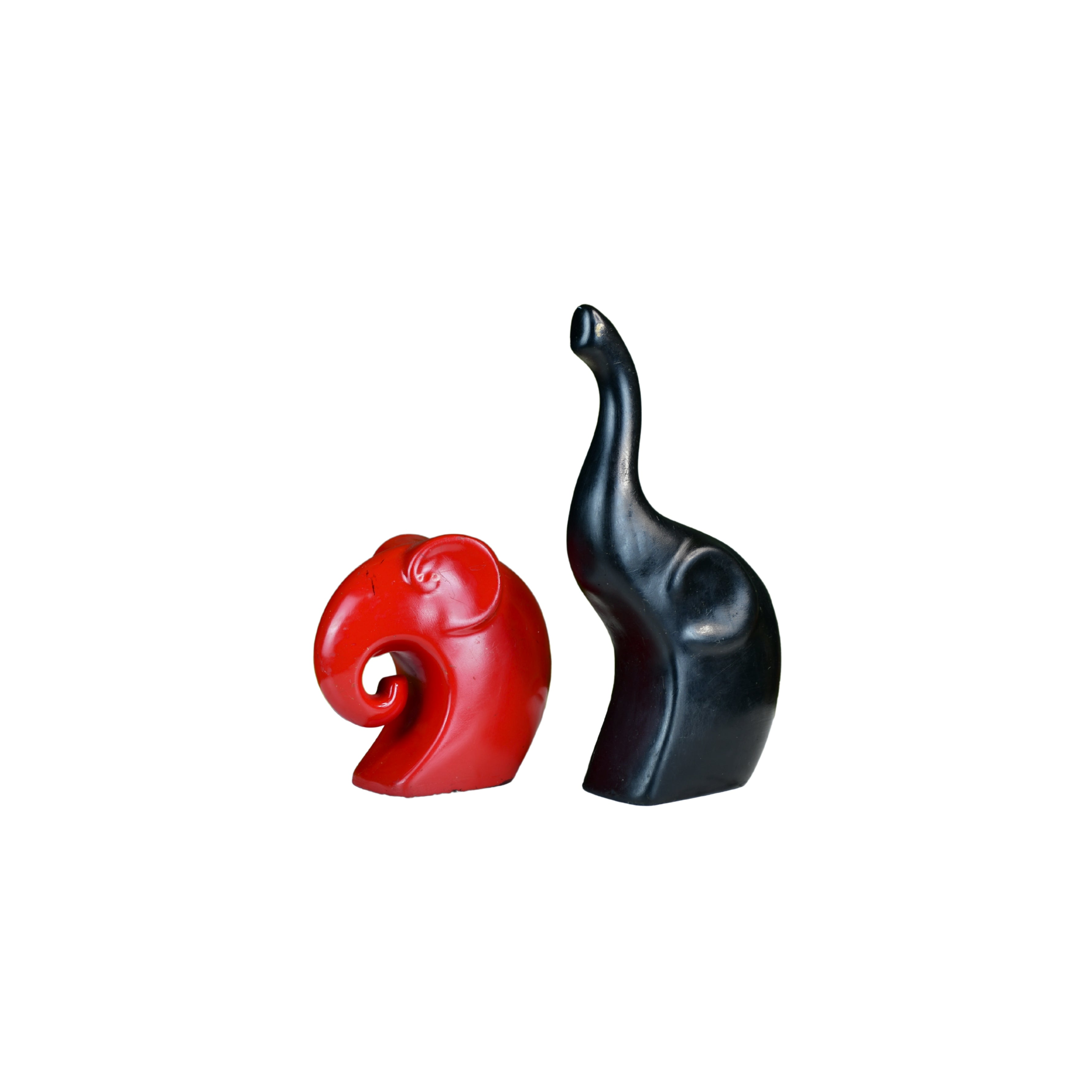 MAYII modern elephant decor set featuring red and black abstract elephant sculptures for tabletop display
