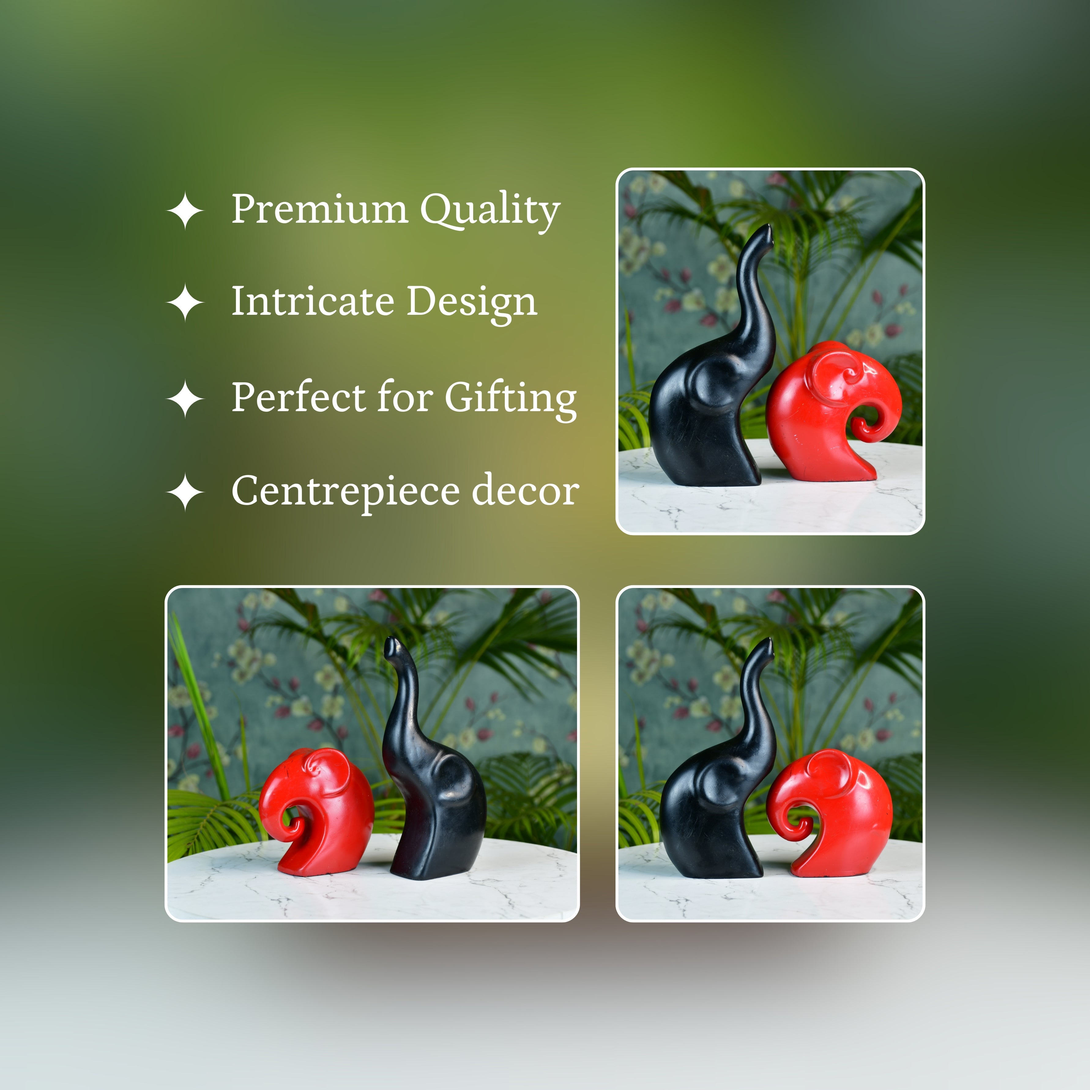 MAYII modern elephant decor set with black and red tabletop figurines for centerpiece decoration
