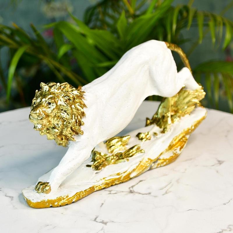MAYII modern lion centerpiece for living room in white and gold tabletop decor statue