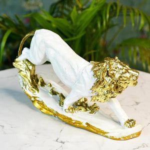 MAYII modern lion centerpiece for living room in white and gold tabletop sculpture