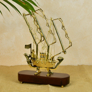 MAYII nautical brass ship sculpture table top with wooden base for elegant home decor