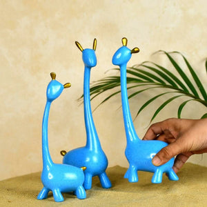 Unique home decor giraffe set of three blue tabletop sculptures with gold accents by MAYII