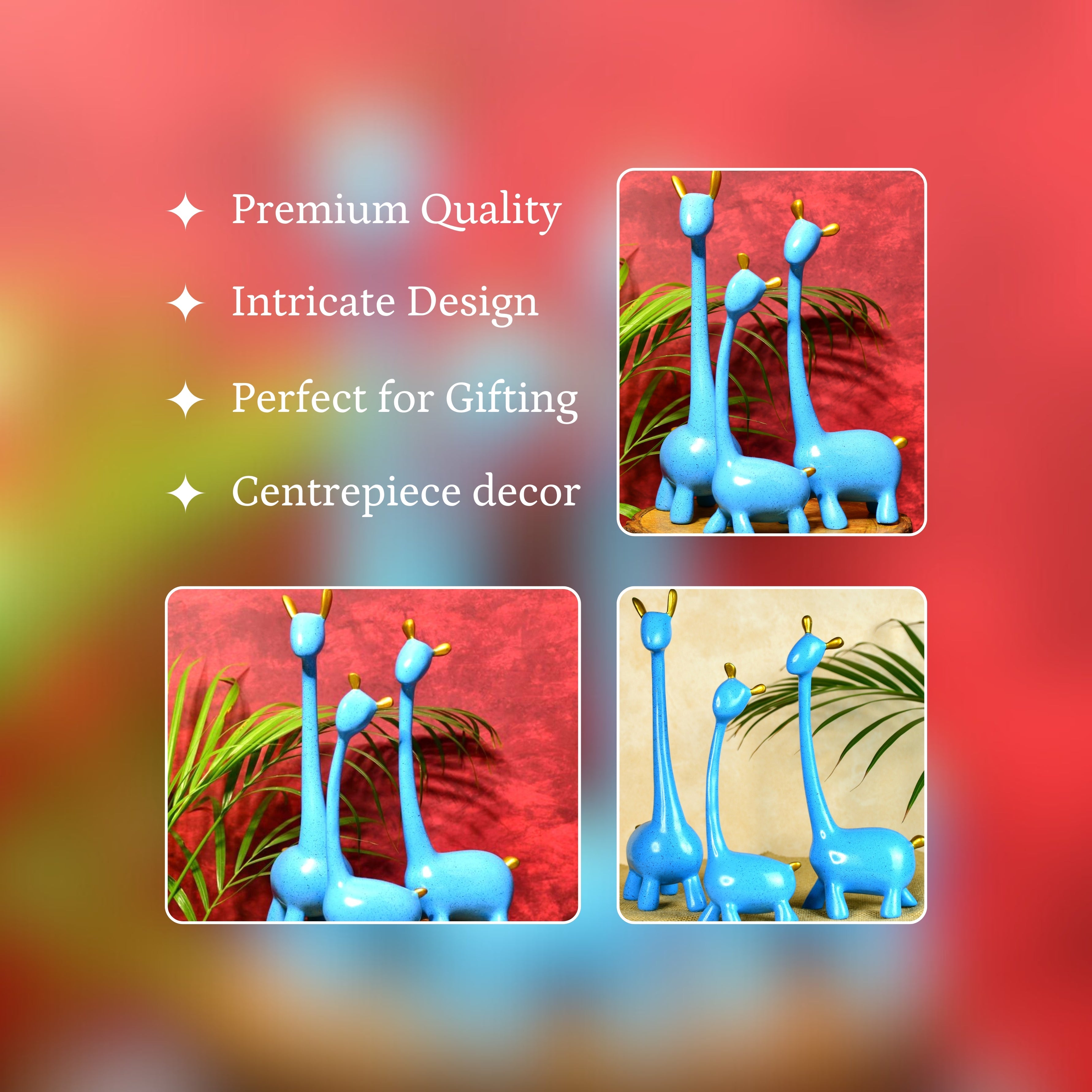 MAYII tabletop unique home decor giraffe set in blue with intricate design perfect for centerpiece decor