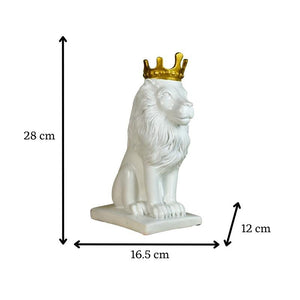 MAYII white lion figurine with gold crown sitting on a rectangular base tabletop decoration